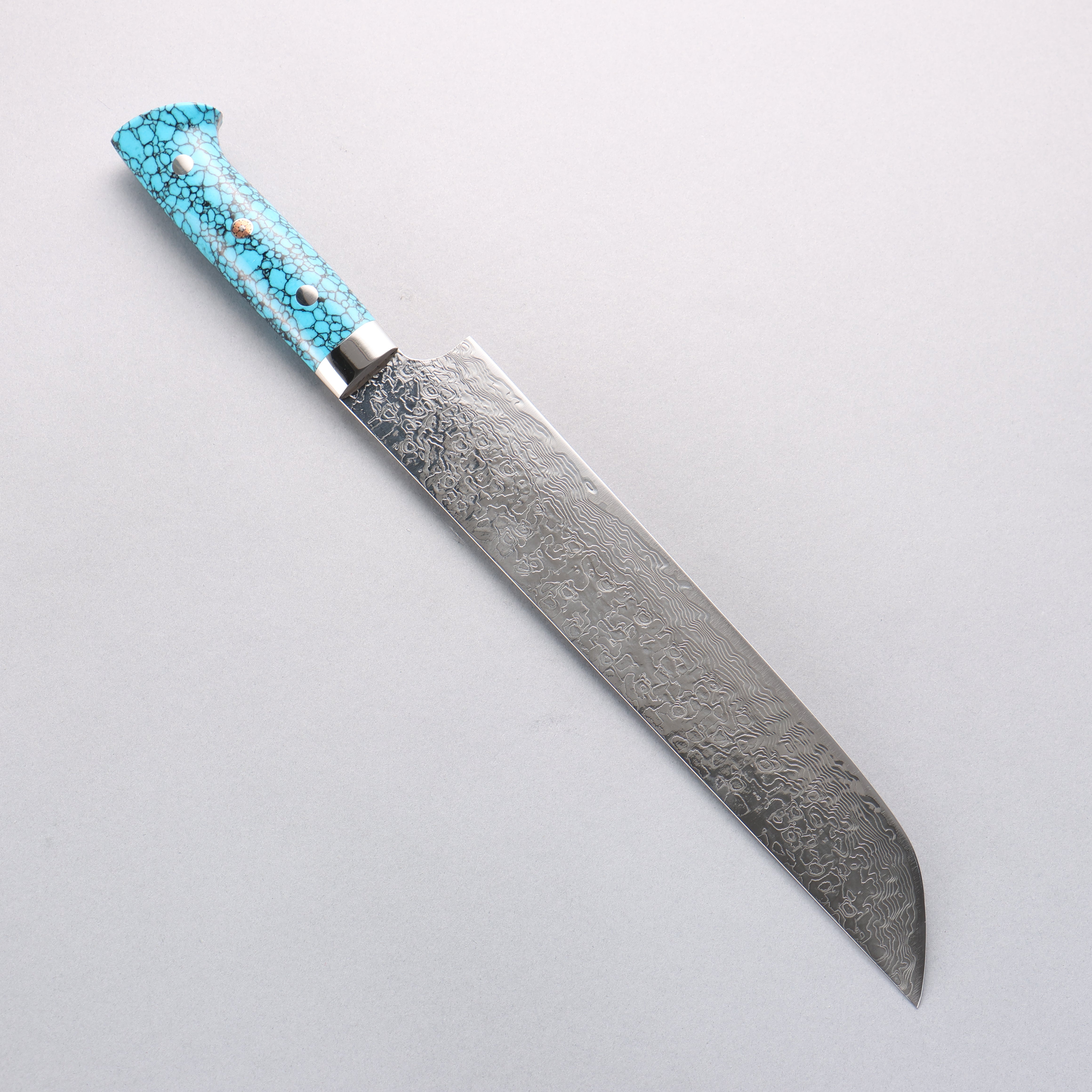 Takeshi Saji SG2 Diamond Finish Damascus Sakimaru Sujihiki 240mm Blue Turquoise Handle - Seisuke Knife