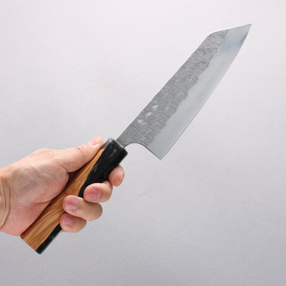 Yoshimi Kato Hyo SG2 Hammered Bunka 170mm Olive Tree and Black/White Marble Resin Handle - Seisuke Knife