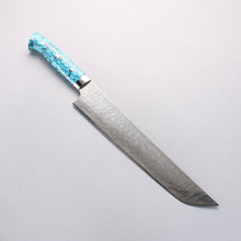  Takeshi Saji SG2 Diamond Finish Damascus Sakimaru Sujihiki 270mm Blue Turquoise Handle - Seisuke Knife
