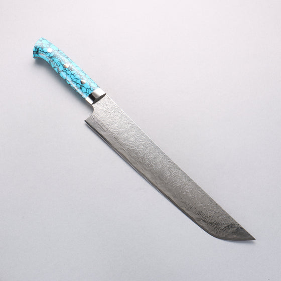 Takeshi Saji SG2 Diamond Finish Damascus Sakimaru Sujihiki 270mm Blue Turquoise Handle - Seisuke Knife