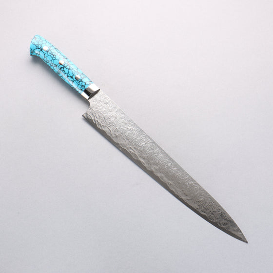 Takeshi Saji SG2 Diamond Finish Damascus Sujihiki 270mm Blue Turquoise Handle - Seisuke Knife