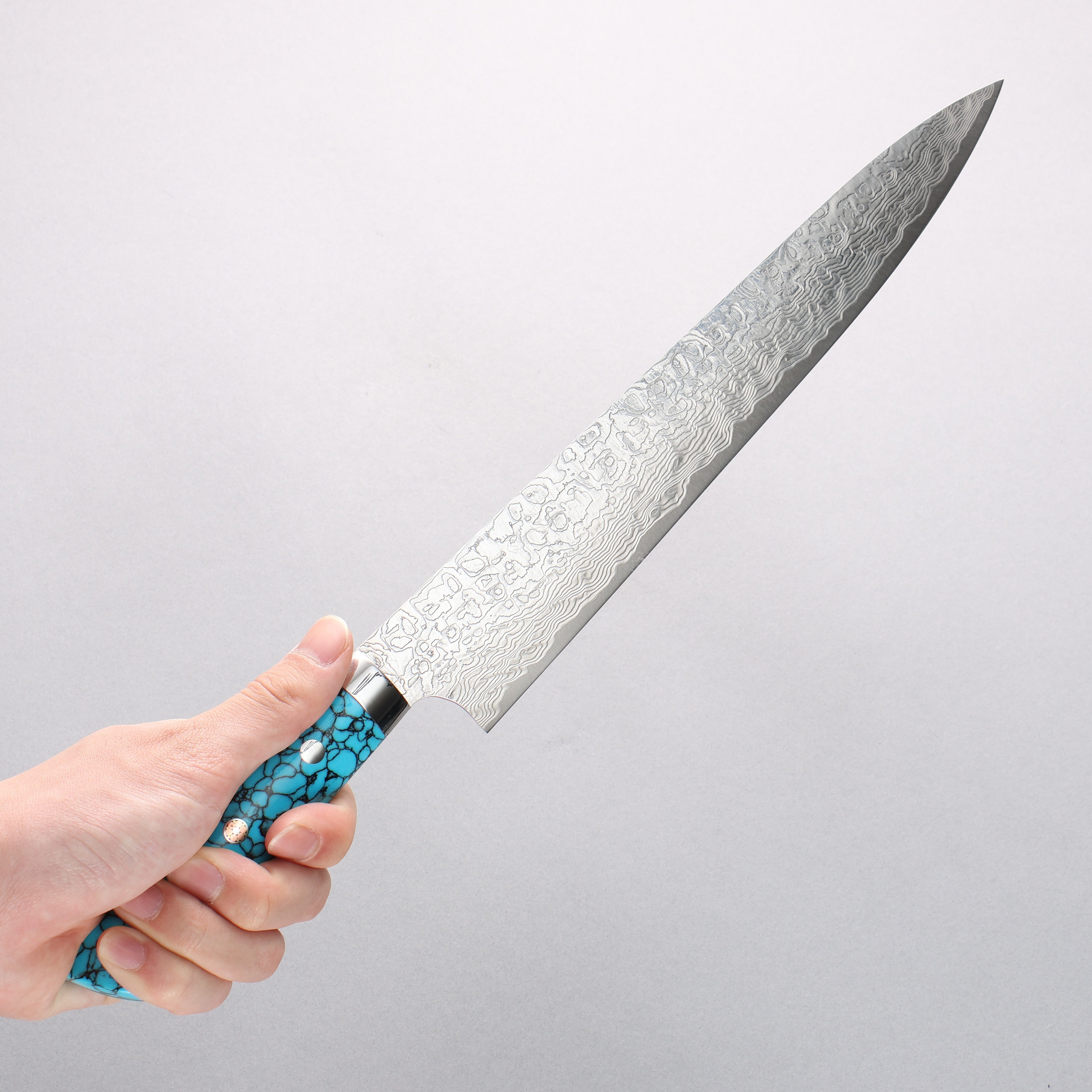 Takeshi Saji SG2 Diamond Finish Damascus Sujihiki 270mm Blue Turquoise Handle - Seisuke Knife