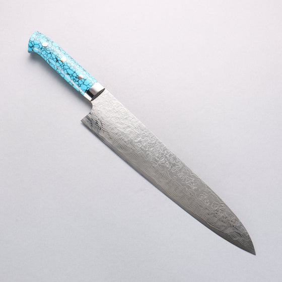 Takeshi Saji SG2 Diamond Finish Damascus Gyuto 270mm Blue Turquoise Handle - Seisuke Knife