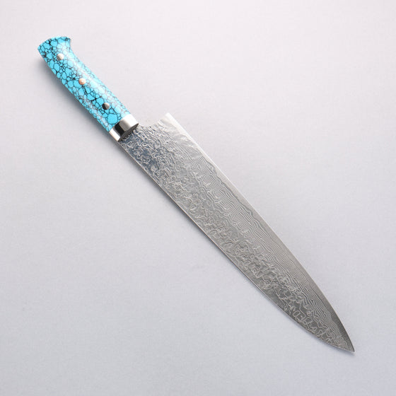Takeshi Saji SG2 Diamond Finish Damascus Gyuto 270mm Blue Turquoise Handle - Seisuke Knife
