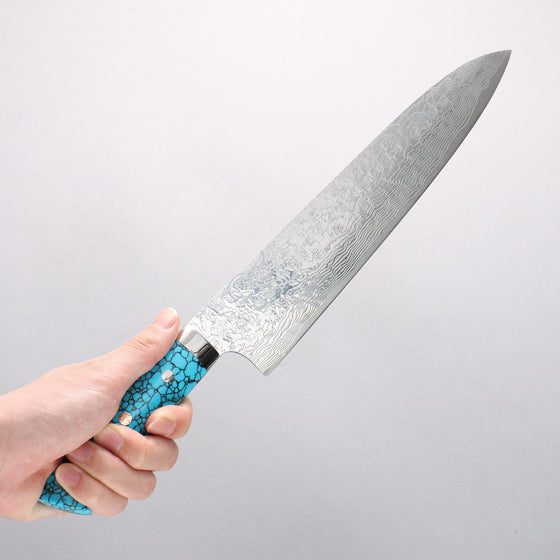 Takeshi Saji SG2 Diamond Finish Damascus Gyuto 270mm Blue Turquoise Handle - Seisuke Knife