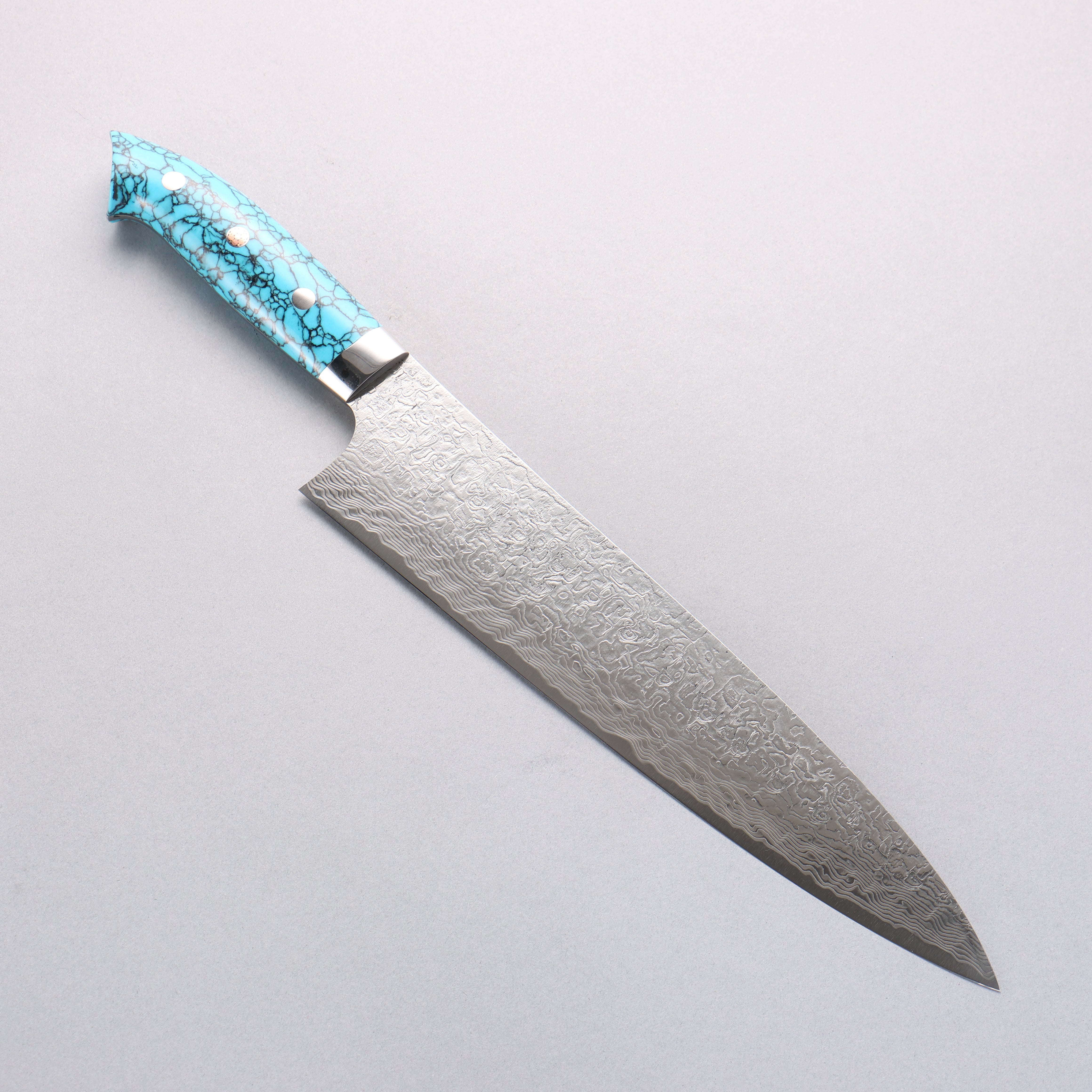 Takeshi Saji New Nomura Style SG2 Diamond Finish Damascus Gyuto 240mm Blue Turquoise Handle - Seisuke Knife