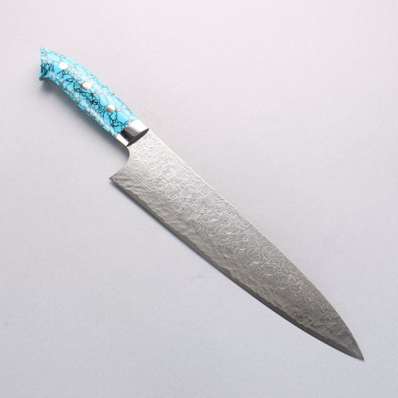 Takeshi Saji New Nomura Style SG2 Diamond Finish Damascus Gyuto 240mm Blue Turquoise Handle - Seisuke Knife