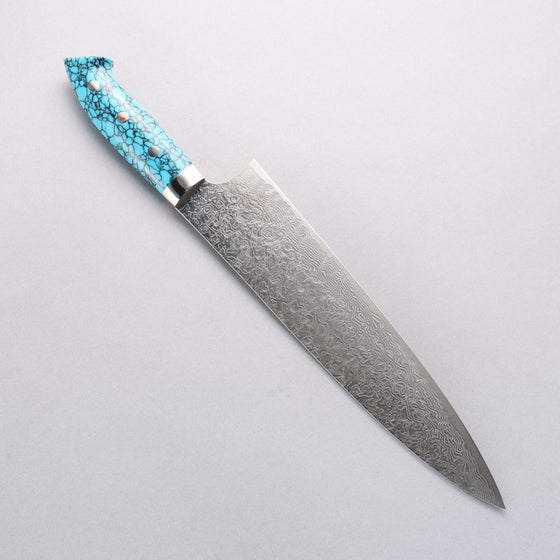 Takeshi Saji New Nomura Style SG2 Diamond Finish Damascus Gyuto 240mm Blue Turquoise Handle - Seisuke Knife