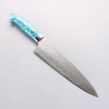  Takeshi Saji New Nomura Style SG2 Diamond Finish Damascus Gyuto 210mm Blue Turquoise Handle - Seisuke Knife