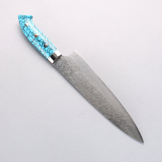 Takeshi Saji New Nomura Style SG2 Diamond Finish Damascus Gyuto 210mm Blue Turquoise Handle - Seisuke Knife