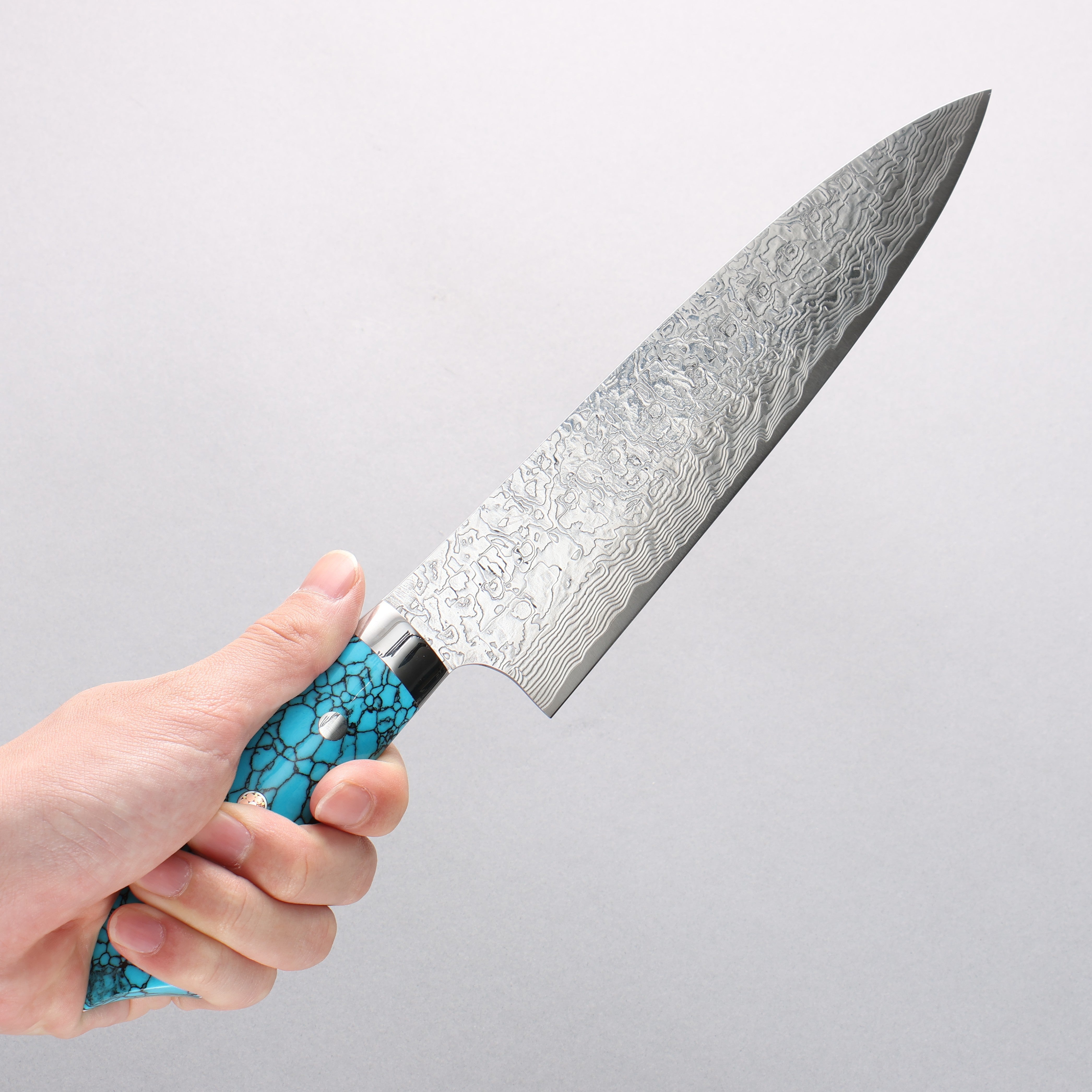 Takeshi Saji New Nomura Style SG2 Diamond Finish Damascus Gyuto 210mm Blue Turquoise Handle - Seisuke Knife