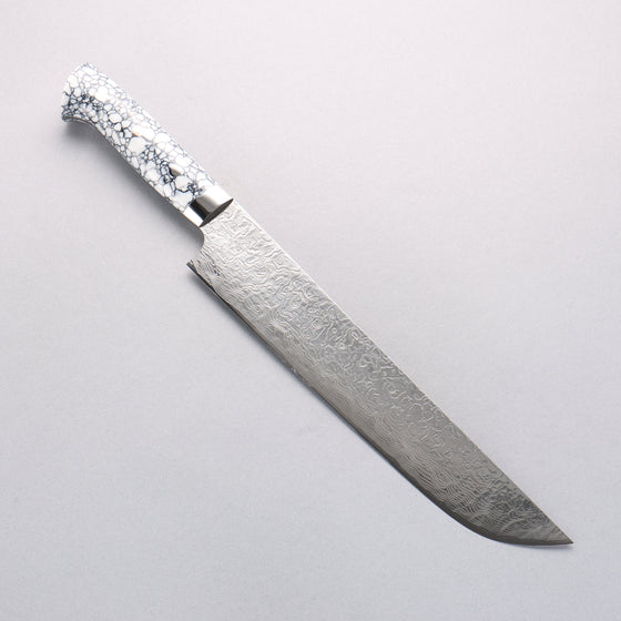 Takeshi Saji SG2 Diamond Finish Damascus Sakimaru Sujihiki 240mm White Turquoise Handle - Seisuke Knife