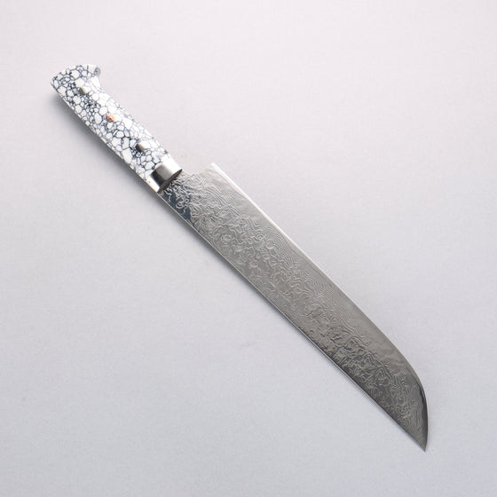 Takeshi Saji SG2 Diamond Finish Damascus Sakimaru Sujihiki 240mm White Turquoise Handle - Seisuke Knife