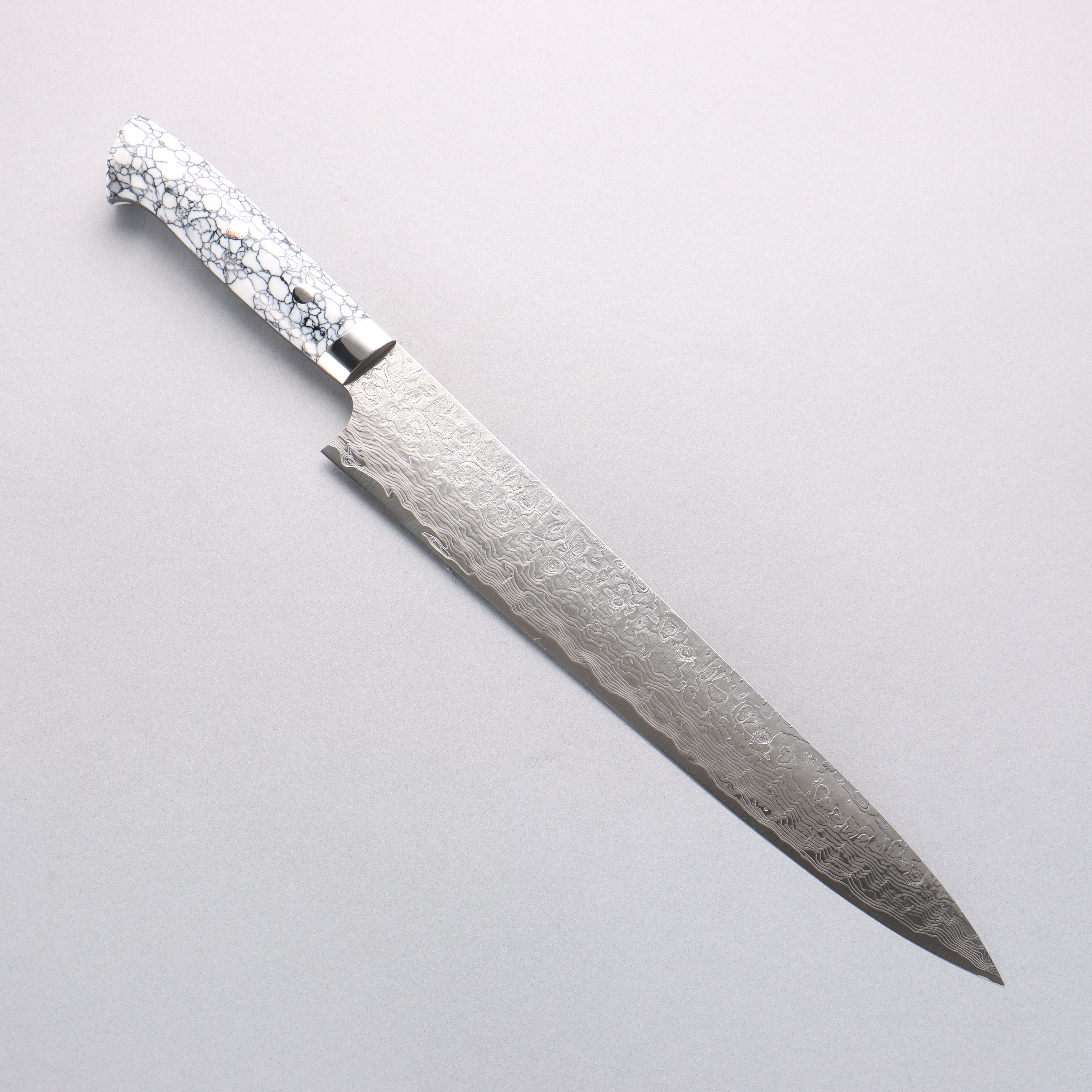Takeshi Saji SG2 Diamond Finish Damascus Sujihiki 270mm White Turquoise Handle - Seisuke Knife