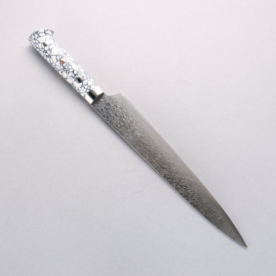 Takeshi Saji SG2 Diamond Finish Damascus Sujihiki 240mm White Turquoise Handle - Seisuke Knife