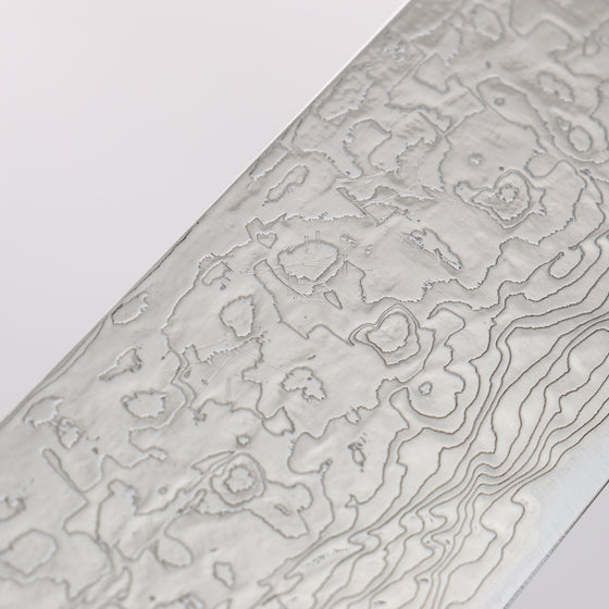 Takeshi Saji SG2 Diamond Finish Damascus Sakimaru Sujihiki 240mm Pine Cone and Blue Acrylic Handle - Seisuke Knife