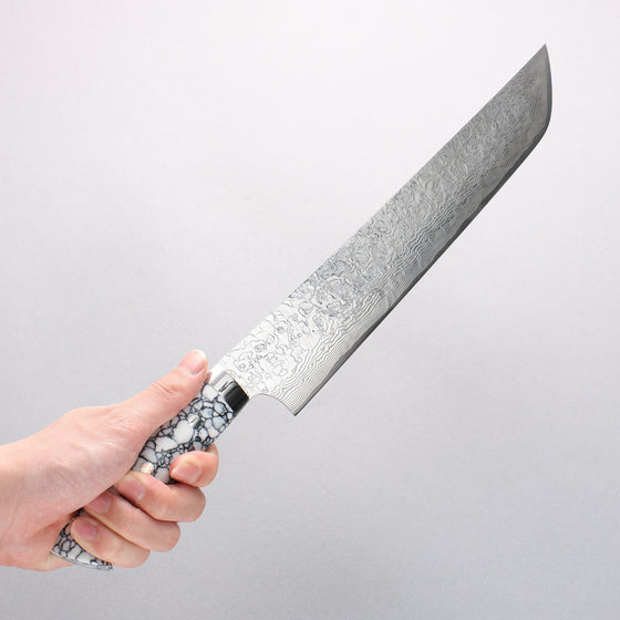 Takeshi Saji SG2 Diamond Finish Damascus Sakimaru Sujihiki 270mm White Turquoise Handle - Seisuke Knife