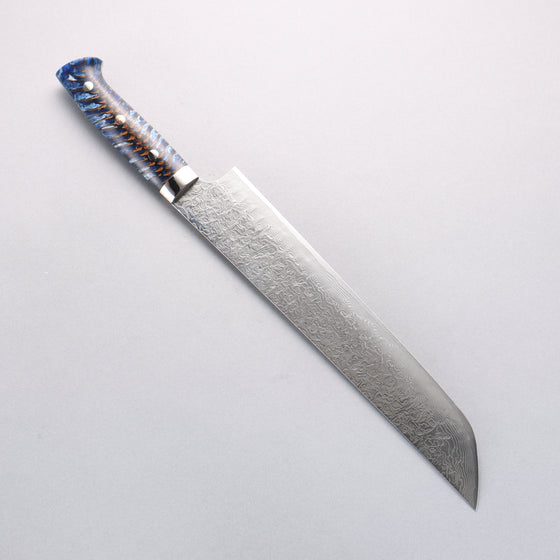 Takeshi Saji SG2 Diamond Finish Damascus Sakimaru Sujihiki 270mm Pine Cone and Blue Acrylic Handle - Seisuke Knife