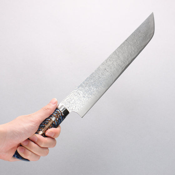 Takeshi Saji SG2 Diamond Finish Damascus Sakimaru Sujihiki 270mm Pine Cone and Blue Acrylic Handle - Seisuke Knife