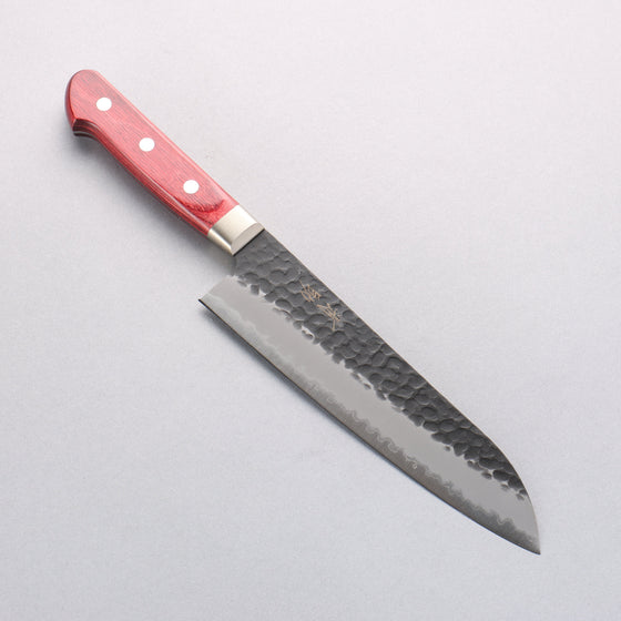 Seisuke Kurobeni Blue Super Hammered Kurouchi Santoku 185mm with Red Pakkawood Handle - Seisuke Knife