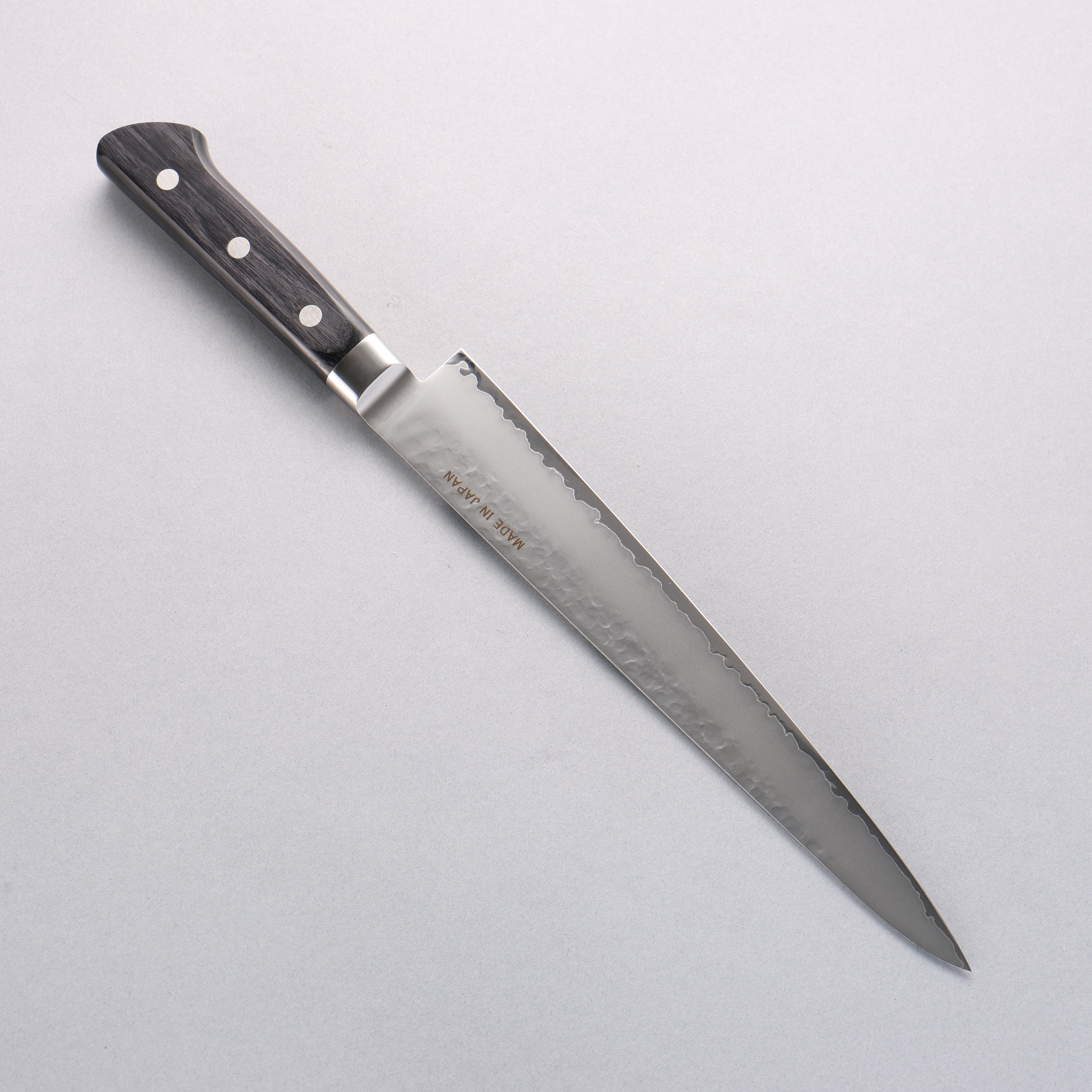 Seisuke VG5 Hammered Kasumitogi Sujihiki 240mm Black Pakka wood Handle - Seisuke Knife