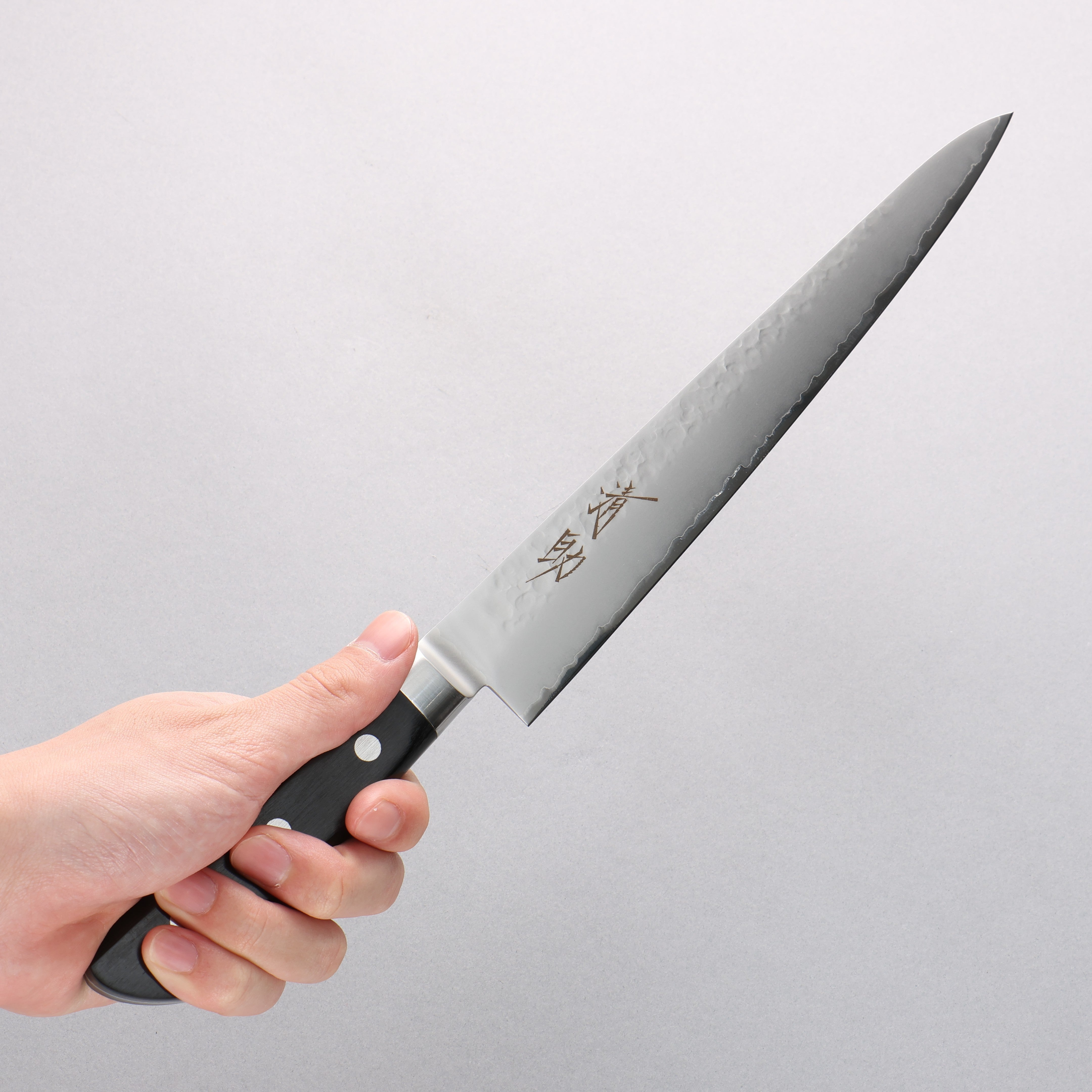 Seisuke VG5 Hammered Kasumitogi Sujihiki 240mm Black Pakka wood Handle - Seisuke Knife