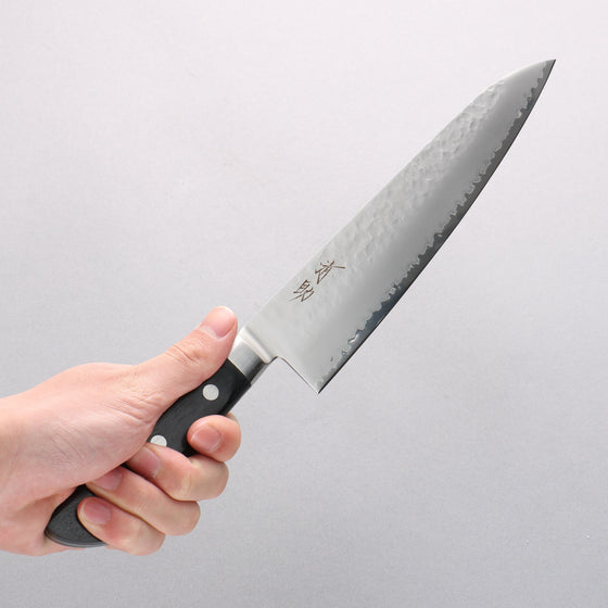 Seisuke VG5 Hammered Kasumitogi Gyuto 210mm Black Pakka wood Handle - Seisuke Knife