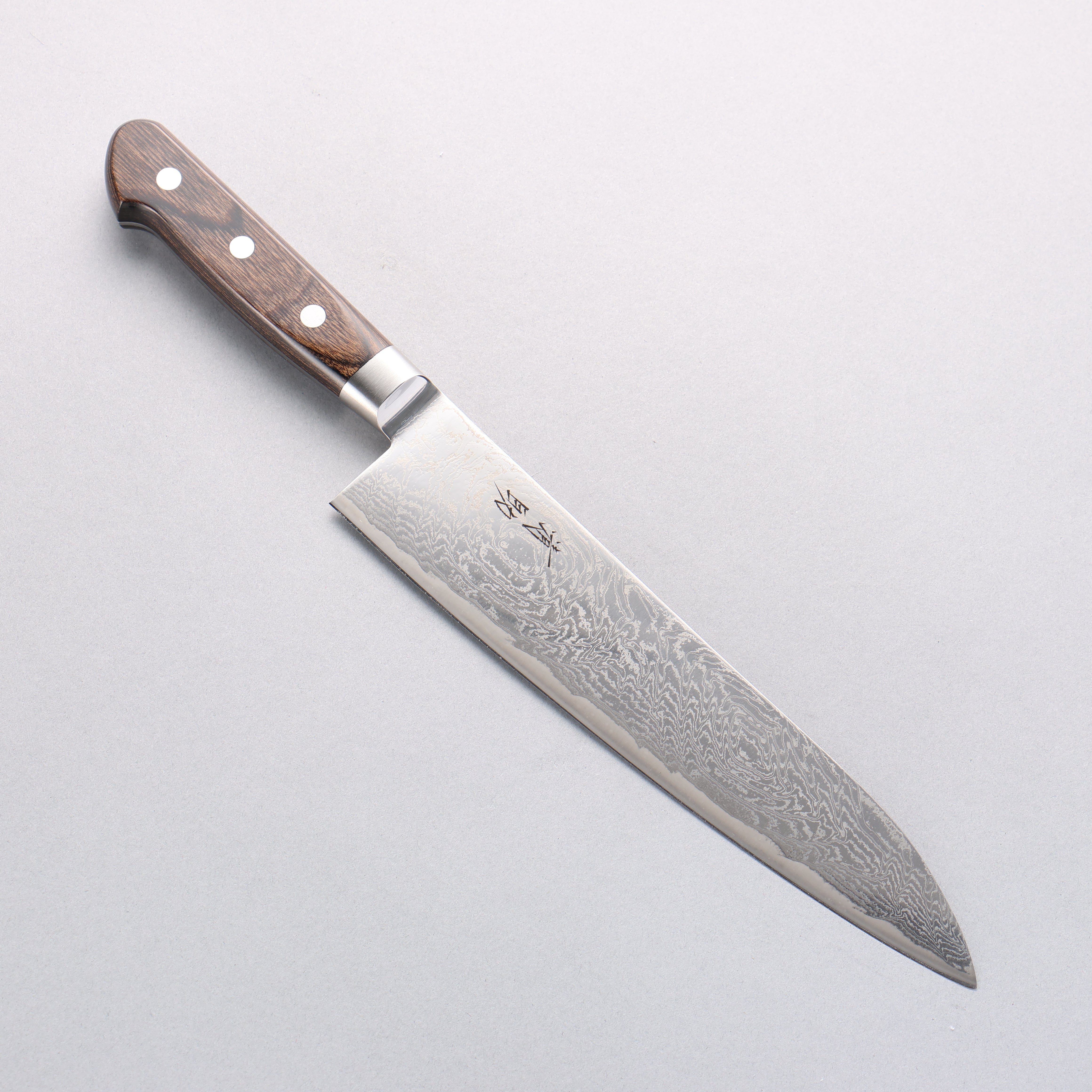 Seisuke Nami AUS10 Mirrored Finish Damascus Gyuto 210mm Brown Pakka wood Handle - Seisuke Knife