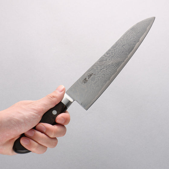 Seisuke Nami AUS10 Mirrored Finish Damascus Gyuto 210mm Brown Pakka wood Handle - Seisuke Knife