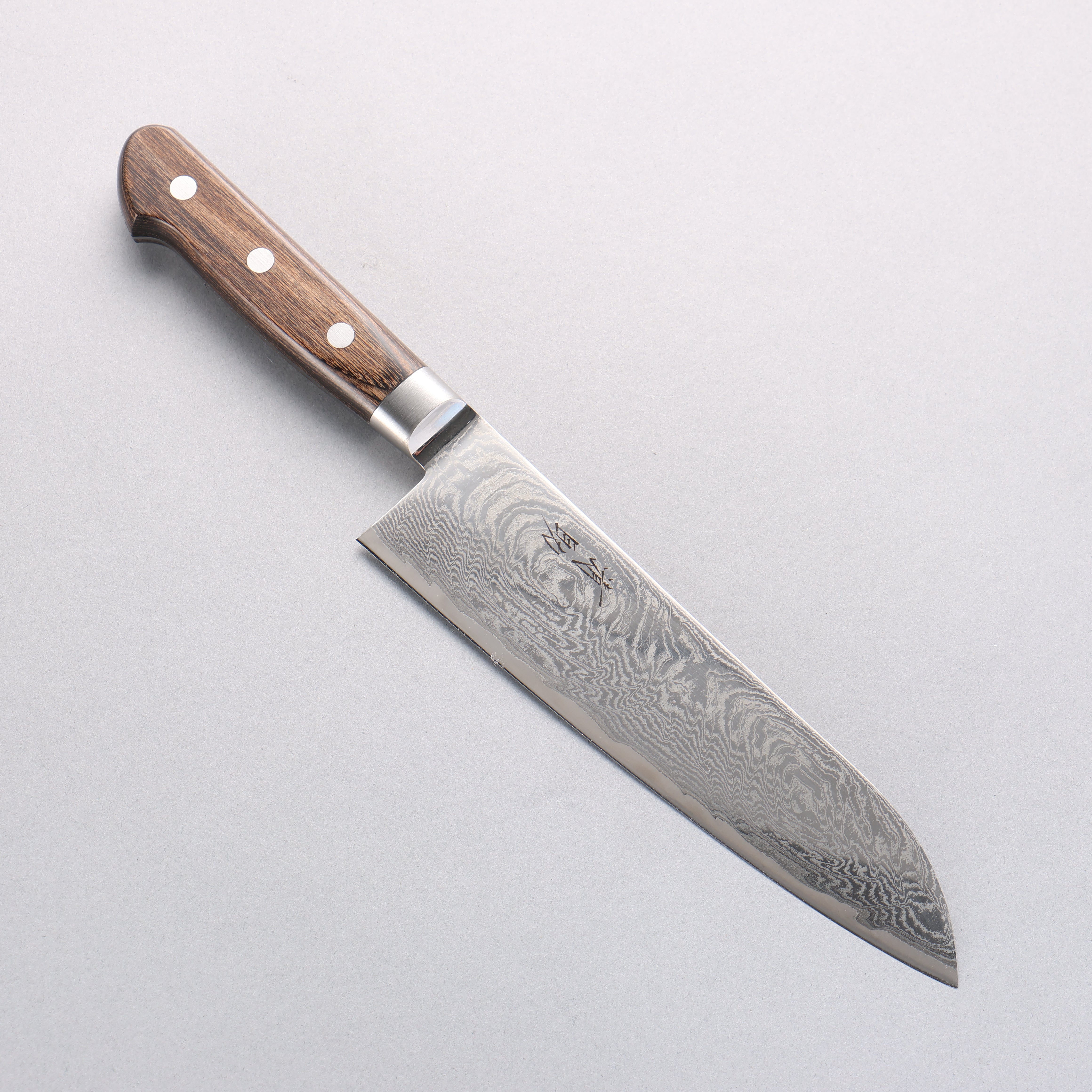 Seisuke Nami AUS10 Mirrored Damascus Santoku 180mm Brown Pakkawood Handle - Seisuke Knife