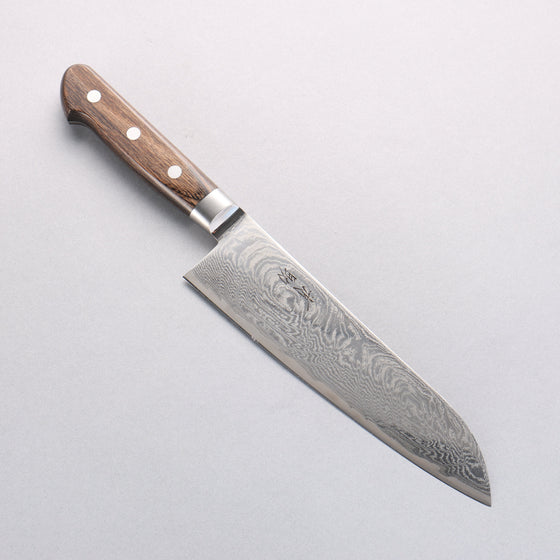 Seisuke Nami AUS10 Mirrored Finish Damascus Santoku 180mm Brown Pakka wood Handle - Seisuke Knife