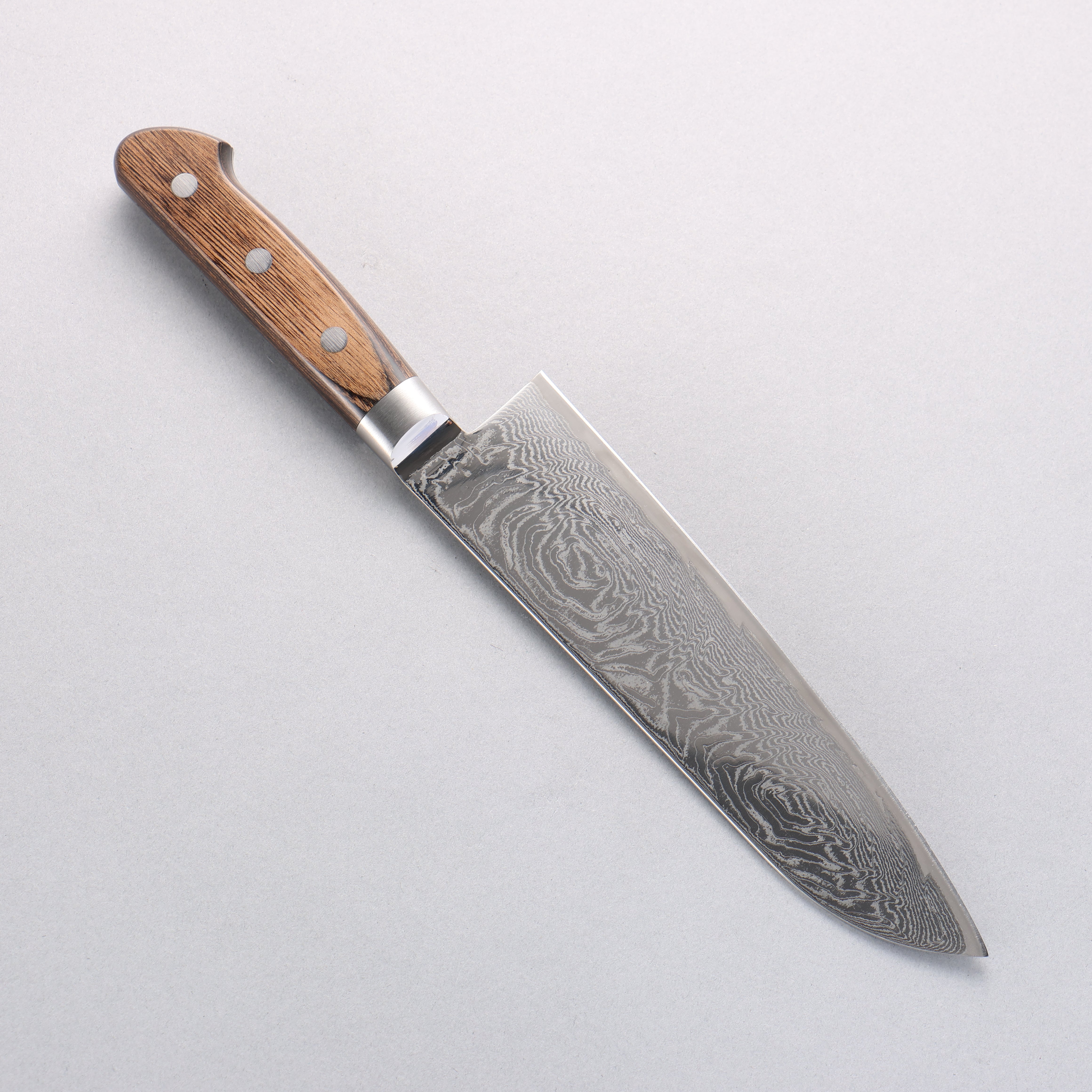 Seisuke Nami AUS10 Mirrored Damascus Santoku 180mm Brown Pakkawood Handle - Seisuke Knife