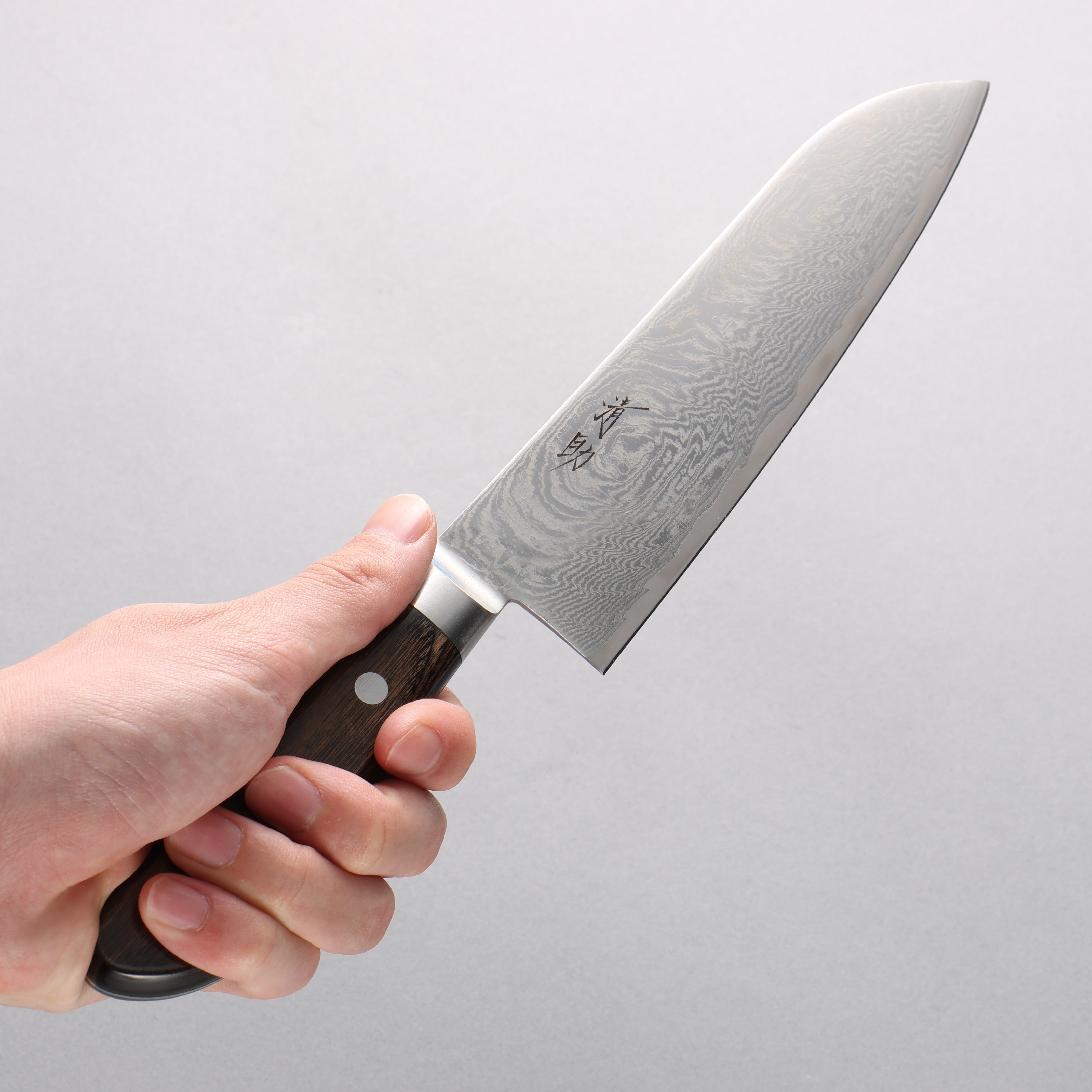 Seisuke Nami AUS10 Mirrored Damascus Santoku 180mm Brown Pakkawood Handle - Seisuke Knife