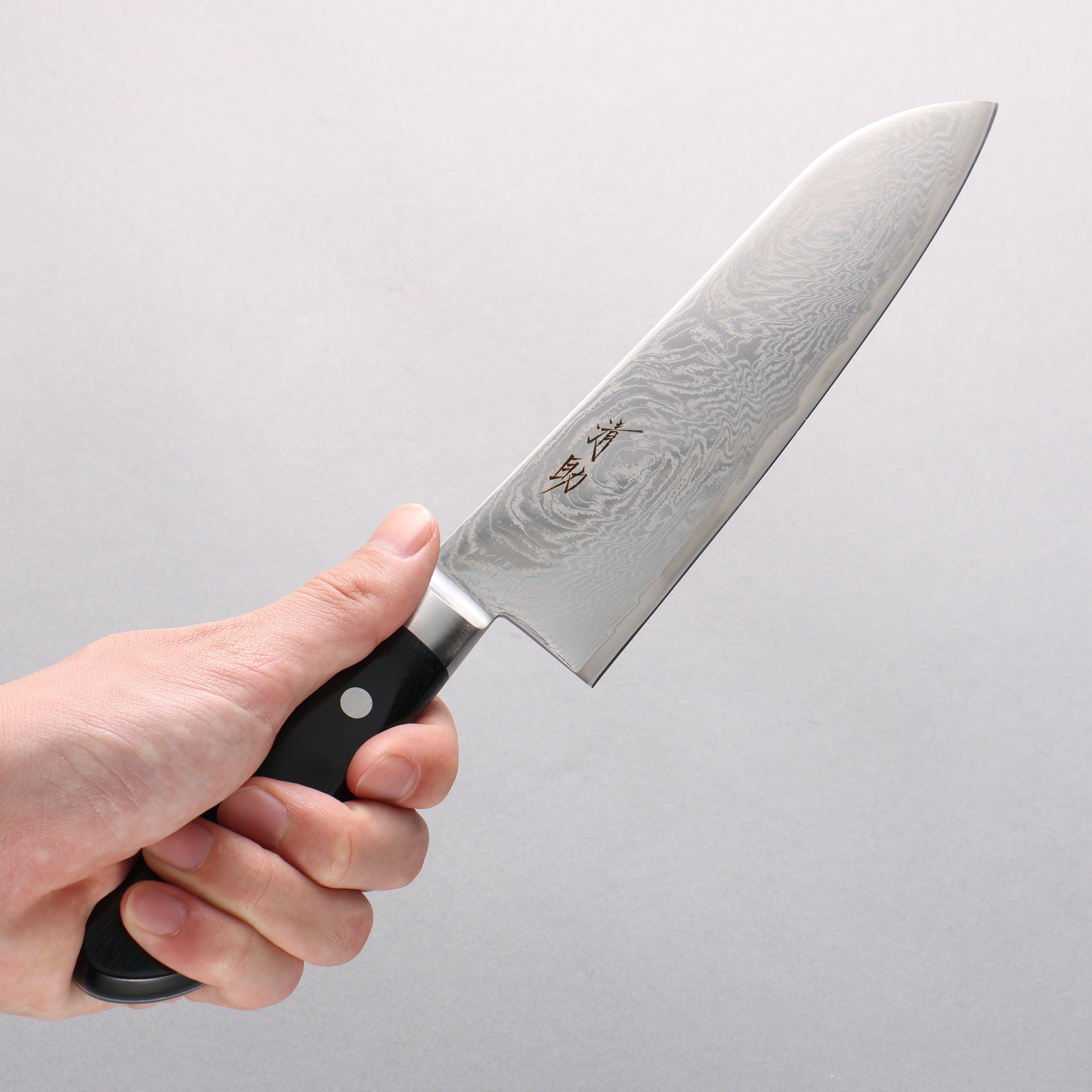 Seisuke Nami AUS10 Mirrored Damascus Santoku 180mm Black Pakkawood Handle - Seisuke Knife