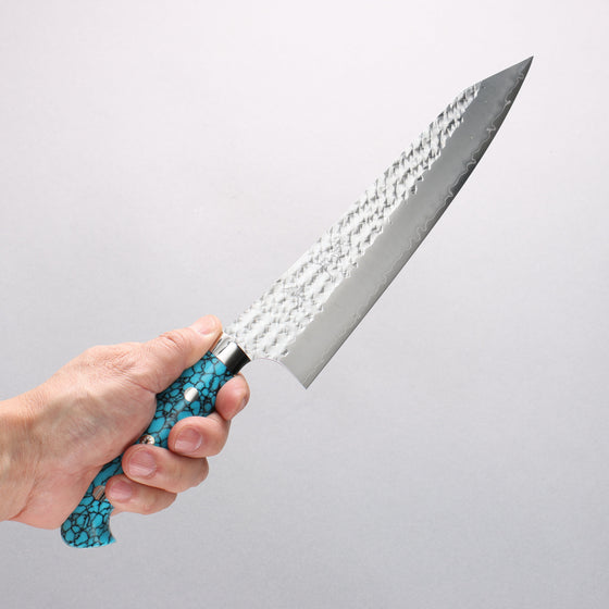 Yu Kurosaki Senko Ei SG2 Hammered Gyuto 210mm Turquoise Handle with Sheath - Seisuke Knife