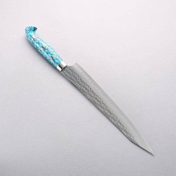 Yu Kurosaki Senko Ei SG2 Hammered Sujihiki 240mm Turquoise Handle with Sheath - Seisuke Knife