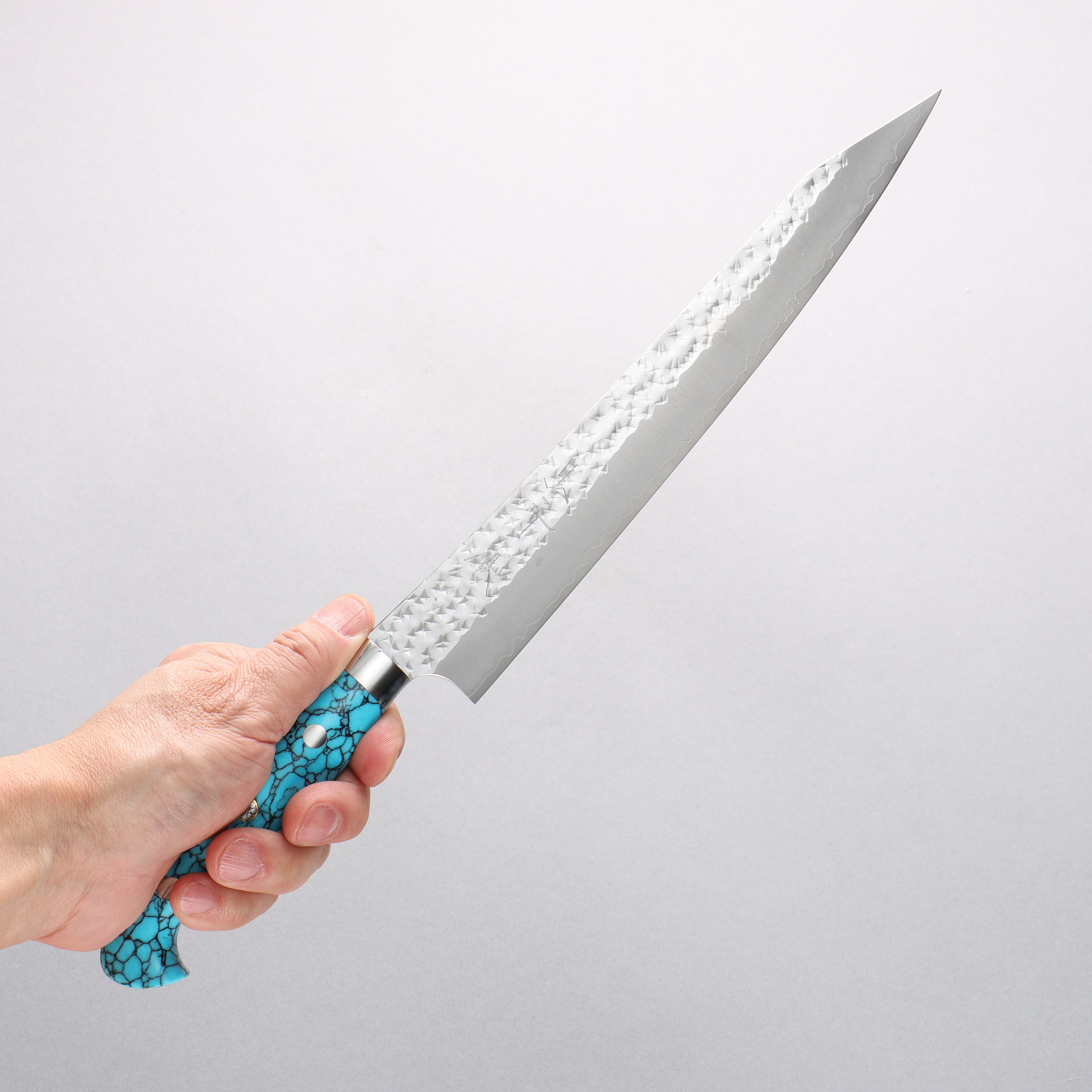 Yu Kurosaki Senko Ei SG2 Hammered Sujihiki 240mm Turquoise Handle with Sheath - Seisuke Knife