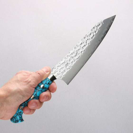 Yu Kurosaki Senko Ei SG2 Hammered Bunka 170mm Turquoise Handle with Sheath - Seisuke Knife