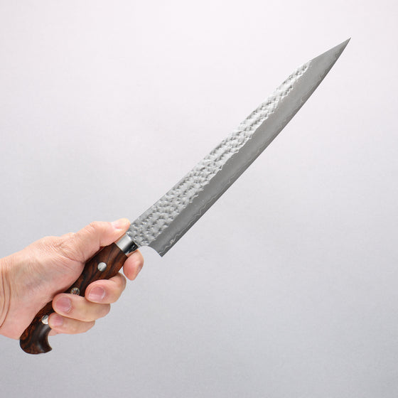Yu Kurosaki Senko Ei SG2 Hammered Sujihiki 240mm Ironwood Handle with Sheath - Seisuke Knife