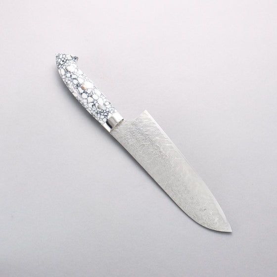 Takeshi Saji SG2 Diamond Finish Damascus Santoku 180mm White Turquoise Handle - Seisuke Knife
