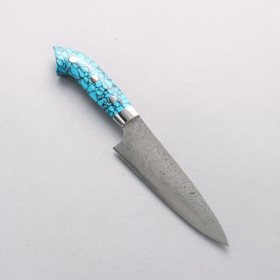 Takeshi Saji New Nomura Style SG2 Diamond Finish Damascus Petty-Utility 130mm Blue Turquoise Handle - Seisuke Knife