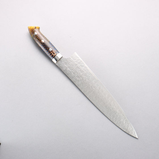 Takeshi Saji SG2 Diamond Finish Damascus Gyuto 240mm Pine Cone and Blue Acrylic Handle - Seisuke Knife