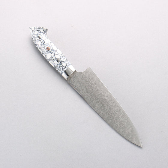 Takeshi Saji SG2 Diamond Finish Damascus Petty-Utility 150mm White Turquoise Handle - Seisuke Knife