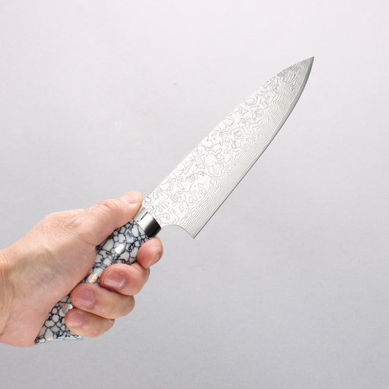 Takeshi Saji SG2 Diamond Finish Damascus Petty-Utility 150mm White Turquoise Handle - Seisuke Knife