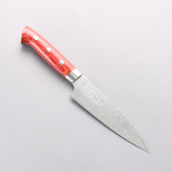 Takeshi Saji SG2 Diamond Finish Damascus Petty-Utility 130mm Red Turquoise Handle - Seisuke Knife