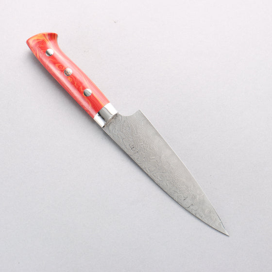 Takeshi Saji SG2 Diamond Finish Damascus Petty-Utility 130mm Red Turquoise Handle - Seisuke Knife