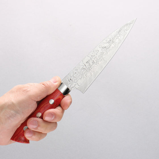 Takeshi Saji SG2 Diamond Finish Damascus Petty-Utility 130mm Red Turquoise Handle - Seisuke Knife