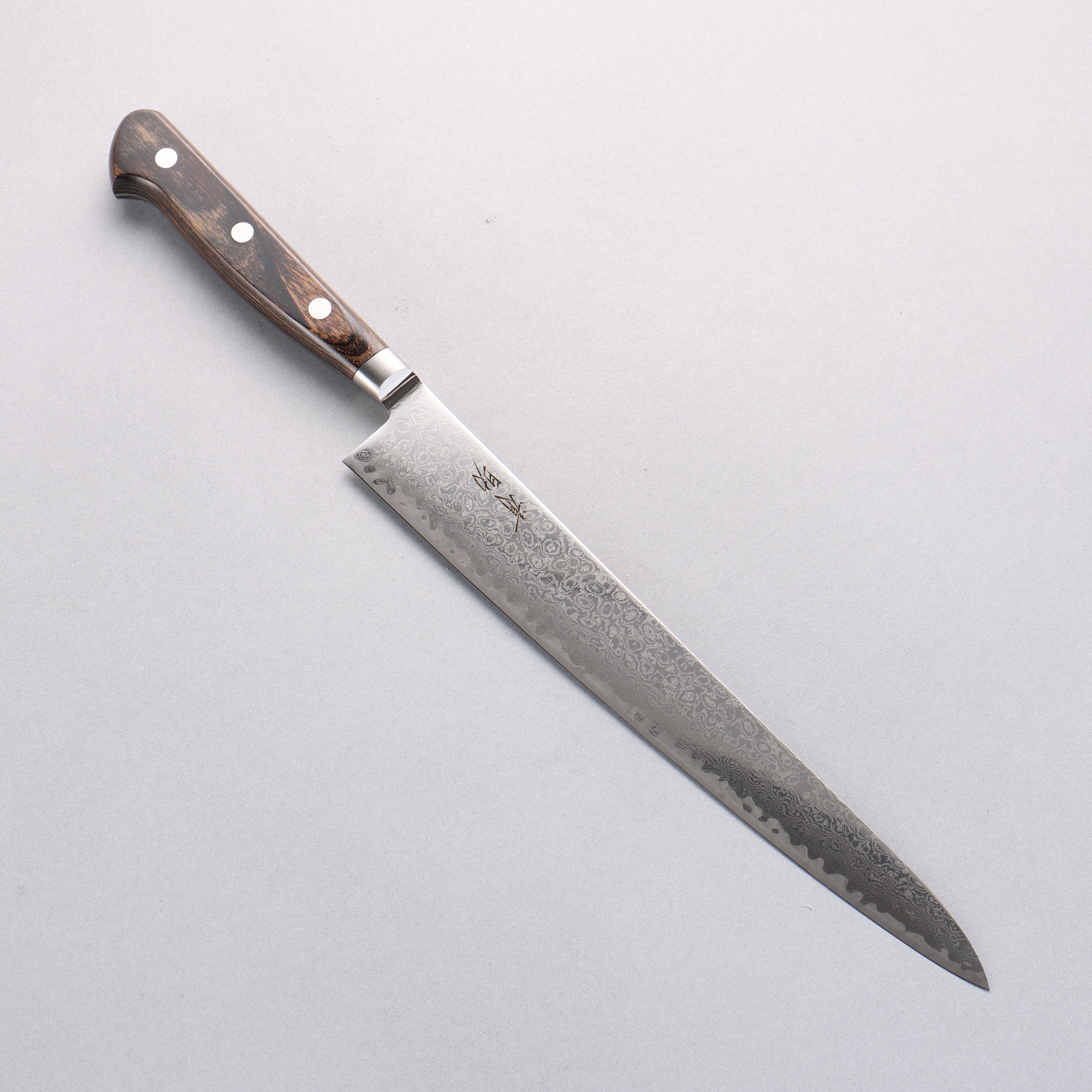 Seisuke Kagami2 AUS10 Mirrored Finish Damascus Sujihiki 240mm Brown Pakka wood Handle - Seisuke Knife