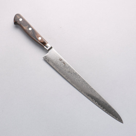 Seisuke Kagami2 AUS10 Mirrored Finish Damascus Sujihiki 240mm Brown Pakka wood Handle - Seisuke Knife