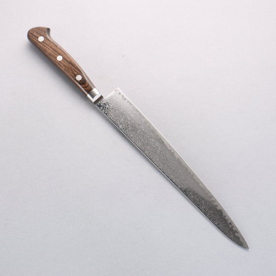 Seisuke Kagami2 AUS10 Mirrored Finish Damascus Sujihiki 240mm Brown Pakka wood Handle - Seisuke Knife